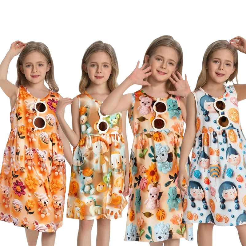 High Quality Floral Skirt Orange Sleeveless Short Sleeve Dresses Flower Girls Dresses