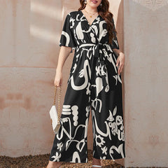 Retro V Neck Wide Leg Jumpsuit