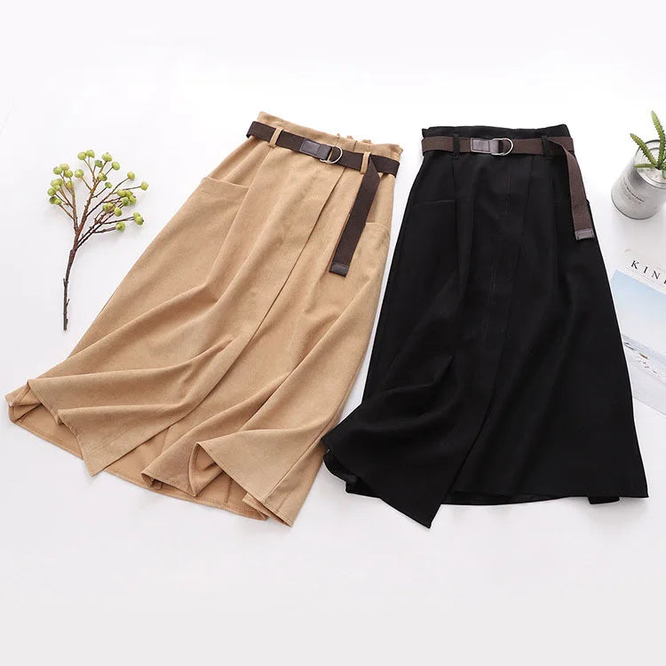 Irregular Pocket High Waist Midi