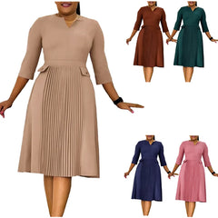 Elegant Pleated Church Midi Dress