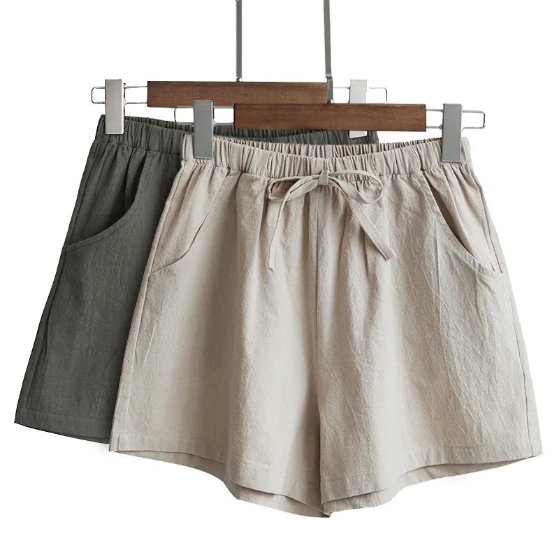 Women's high waisted shorts, fashionable and casual cotton and linen shorts, street wear, women's shorts