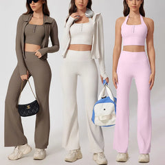 High-Stretch 3-Piece Workout Set with Flare Pants