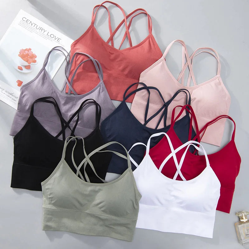 Sports Bra Womens Cross Back Sport Bras Padded Strappy Cross Cropped Bras Yoga Crop Top Workout Fitness Bras Bralette