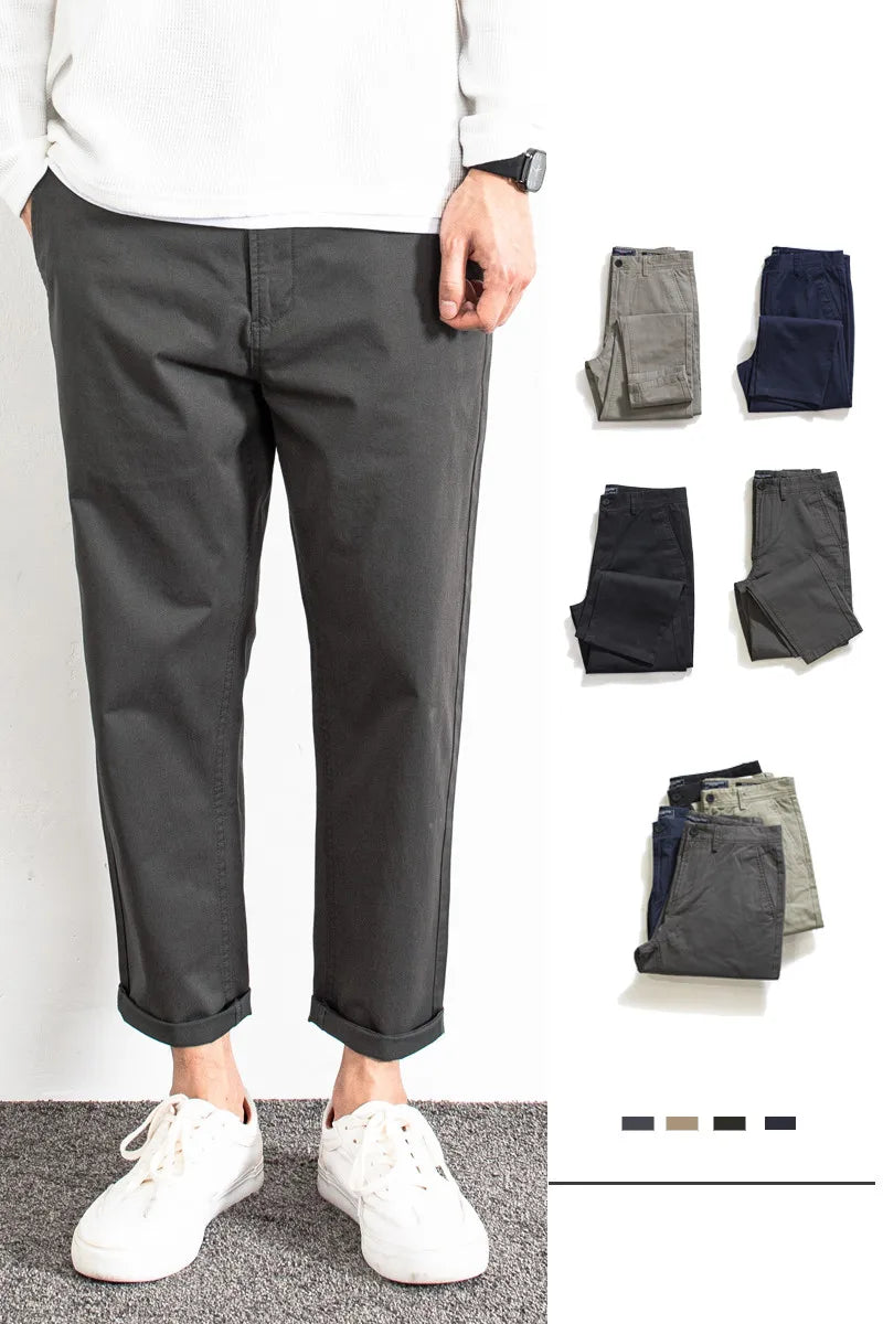 Khaki Straight Casual Chino Pants