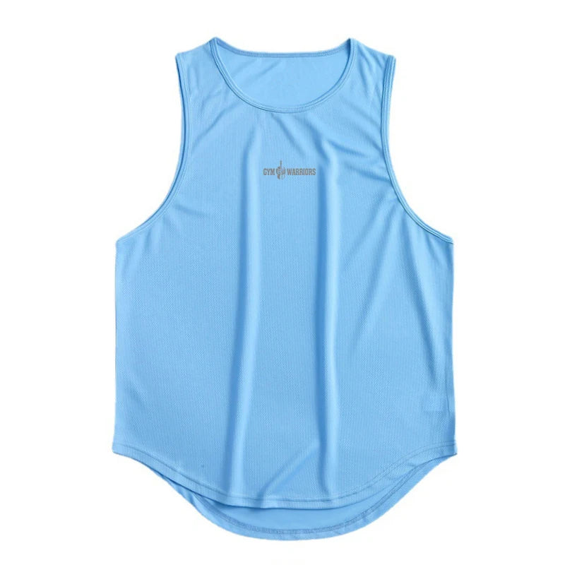 Gym Tank Tops Bodybuilding Fitness Sleeveless T Shirt Men Mesh Printed Workout Stringer Singlets Summer Casual Sports Vest Men