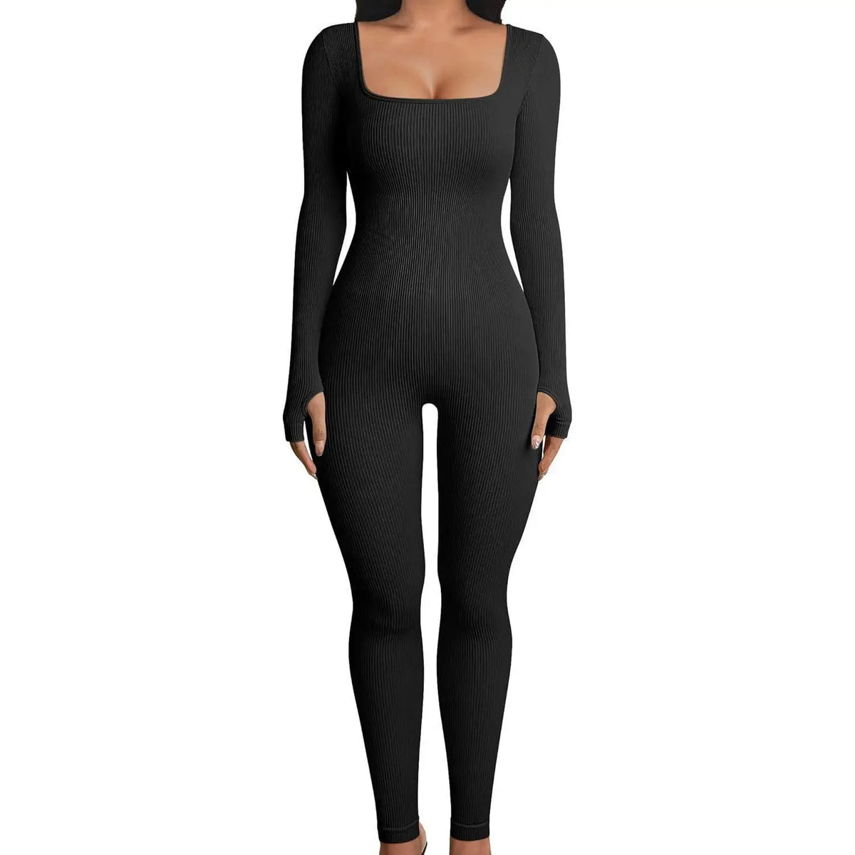 Women Ribbed Long Sleeve Yoga Jumpsuit