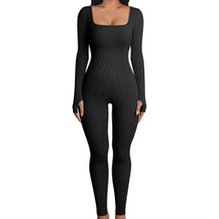 Women Ribbed Long Sleeve Yoga Jumpsuit