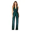 Crimson Sequin Halter Backless Jumpsuit