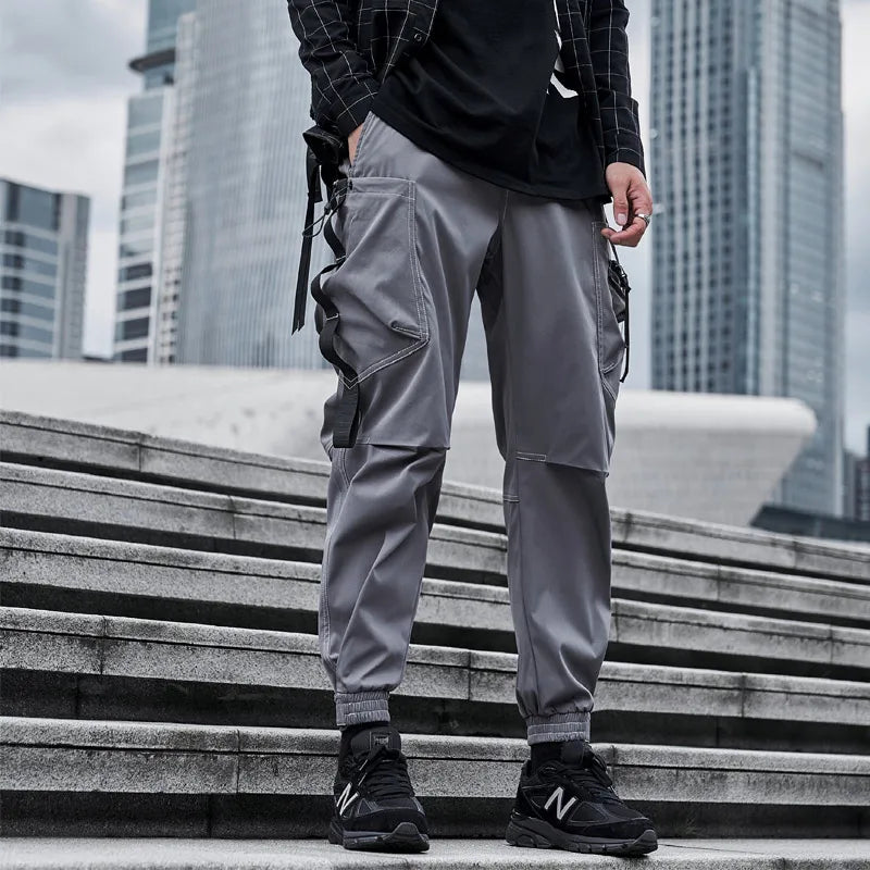 New Joggers Cargo Pants Men Fashion Ribbons Pocket Harem Trousers Sweatpants Men Hip Hop Harajuku Streetwear Casual Pants