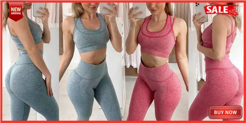 Yoga Set Women Fitness Gym Clothing Sport Suit Seamless Hollow Out Long Sleeve Crop Top High Waist Workout Leggings Sportwear