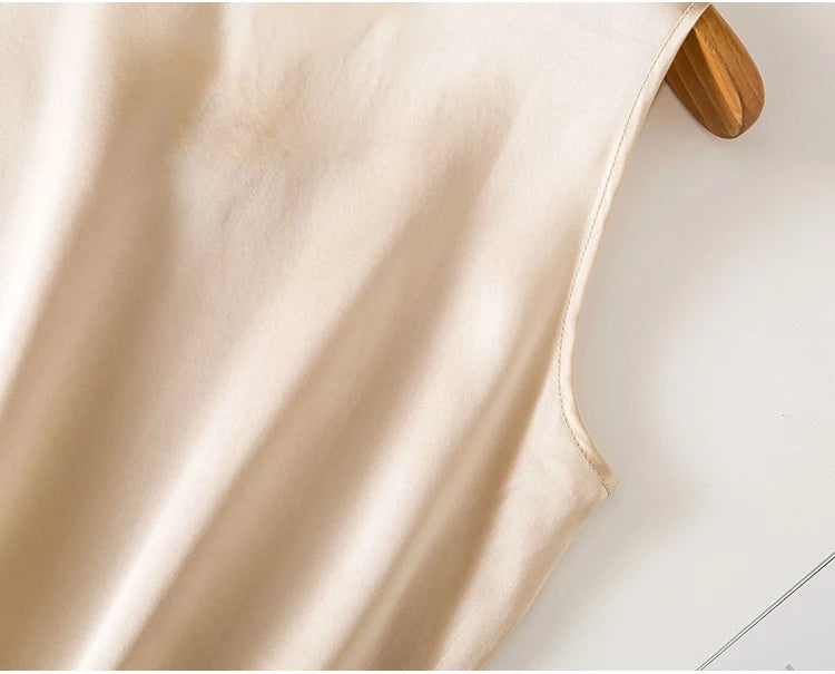 Tank Tops Women 100% Real Silk Blouse Sleeveless Shirts Satin Tunic Tops Summer Loose Casual Solid Plus Size S-XXL
