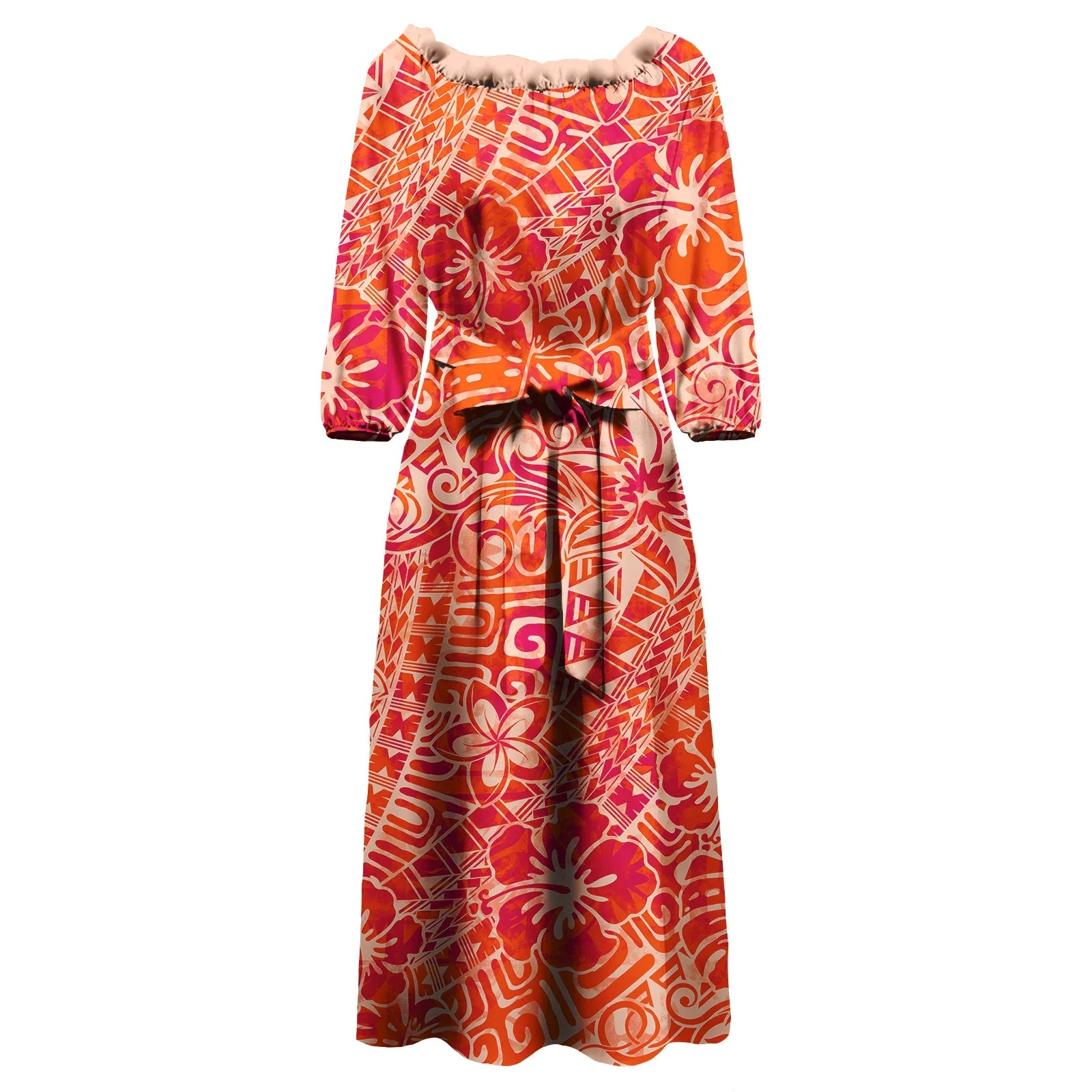 Polynesian Tapa Print Maxi Dress