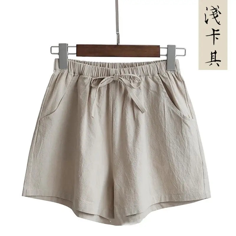 Women's high waisted shorts, fashionable and casual cotton and linen shorts, street wear, women's shorts