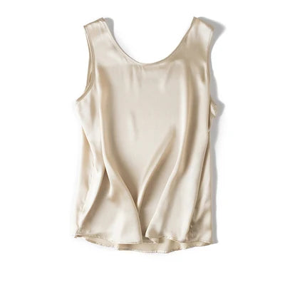 Tank Tops Women 100% Real Silk Blouse Sleeveless Shirts Satin Tunic Tops Summer Loose Casual Solid Plus Size S-XXL