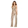 Crimson Sequin Halter Backless Jumpsuit