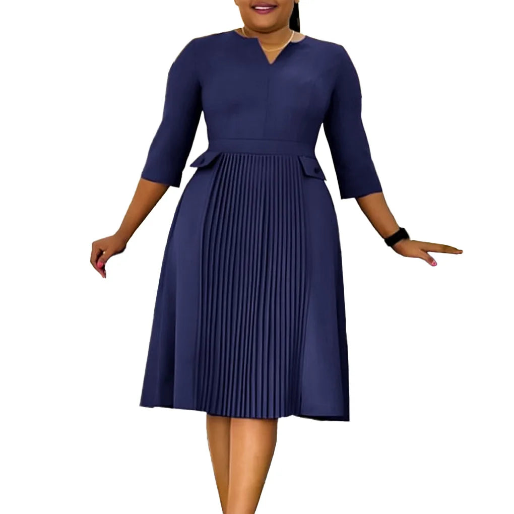 Elegant Pleated Church Midi Dress