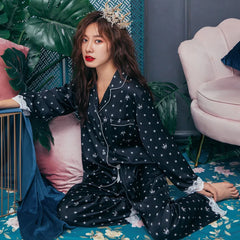Lace Trim Satin Pajama Set