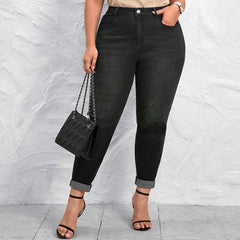 Women's Plus Size Summer Mid Waist Stretch Slim Fit Legging Wholesale Black Gray Feet Skinny Pencil Denim Jeans Pants