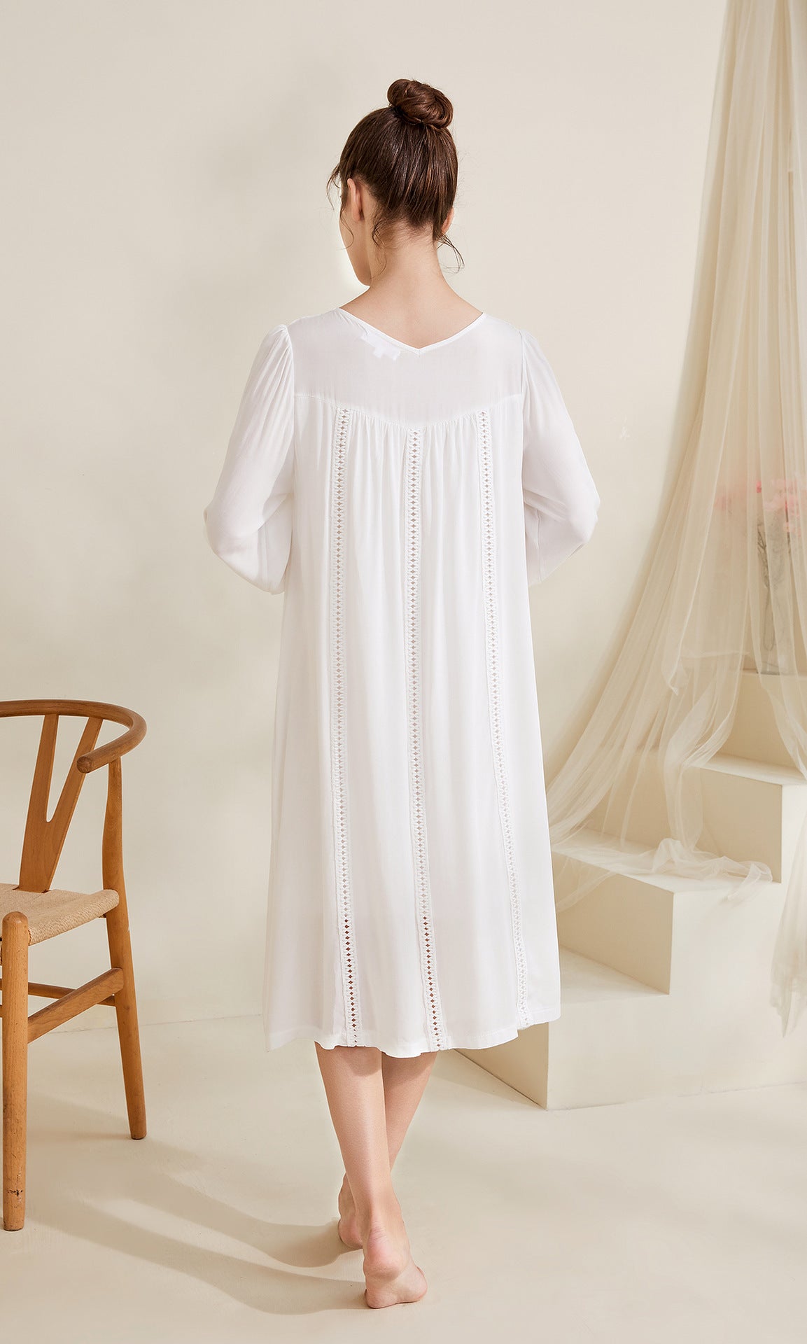 Romantic Lace Nightdress Women French Style Fairy Sleep Lace Dress Elegant Long Sleeve Cotton Nightgown Victorian Loungewear