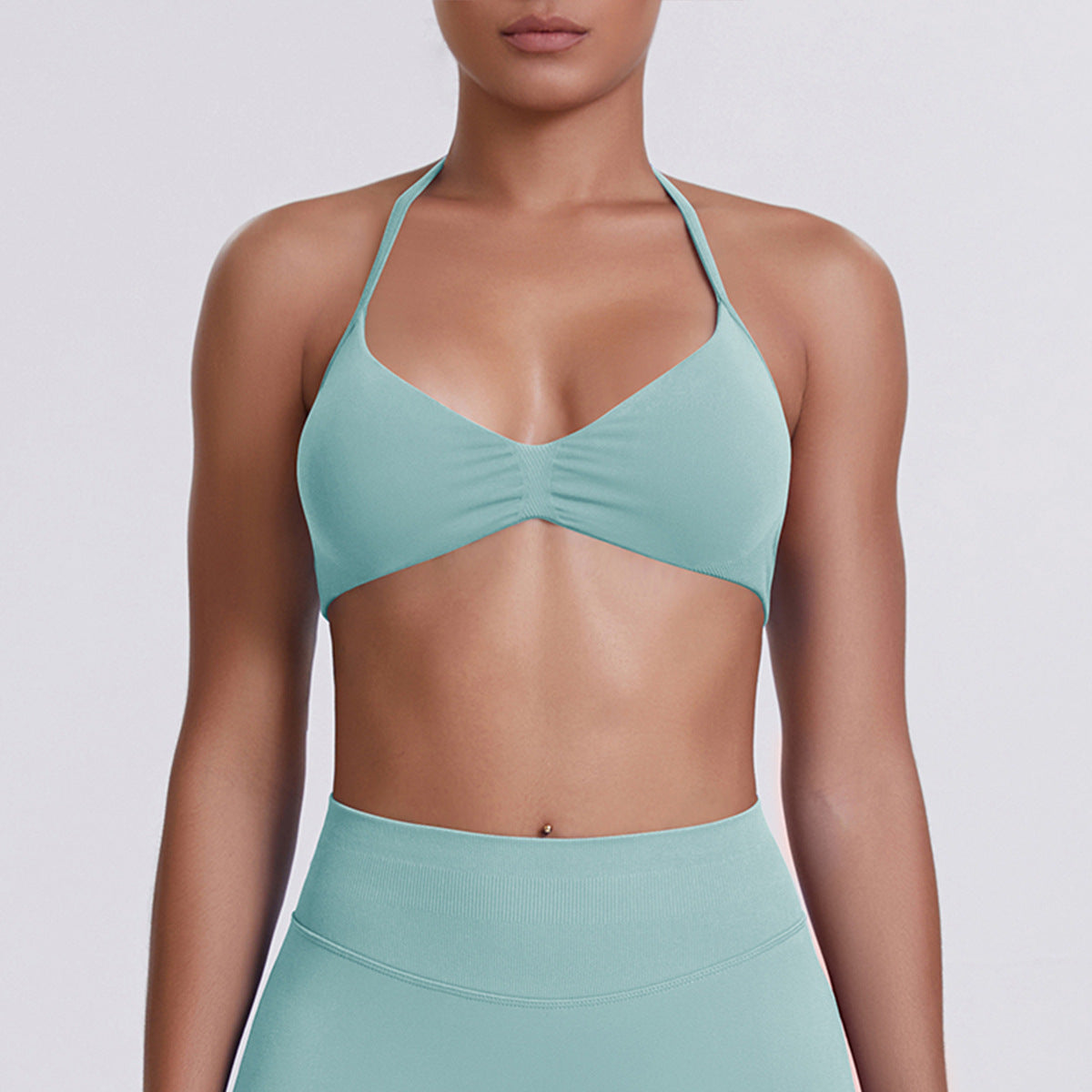 Sport Bra Strappy Bra Top Women High Support Thin Strap Halter Sport Seamless Bras Scrunch Workout Yoga Tank