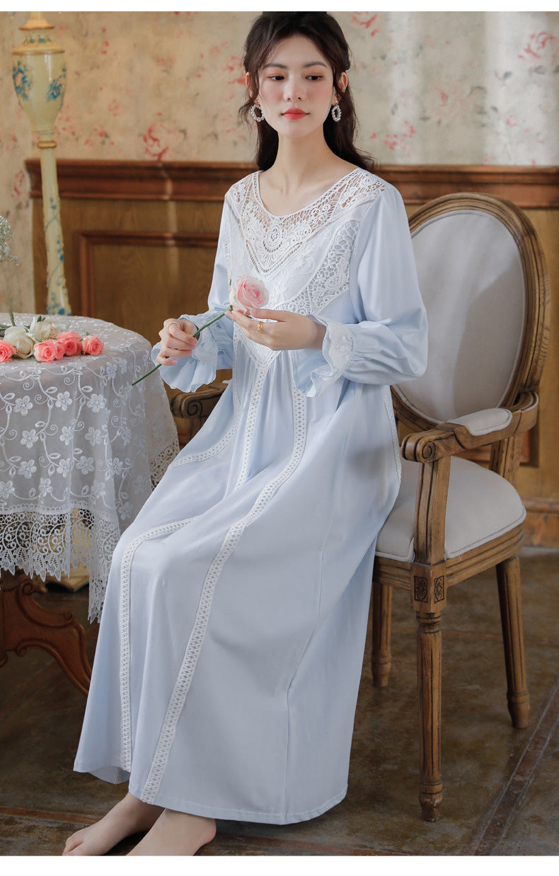 Romantic Lace Nightdress Women French Style Fairy Sleep Lace Dress Elegant Long Sleeve Cotton Nightgown Victorian Loungewear