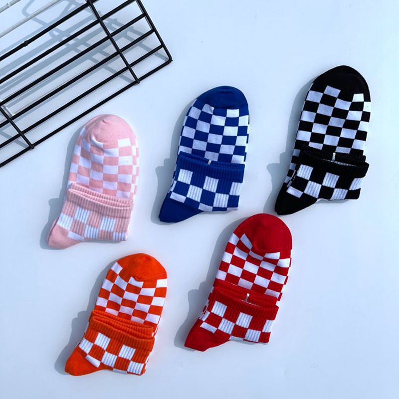 Unisex Korean Checkerboard Ankle Socksv