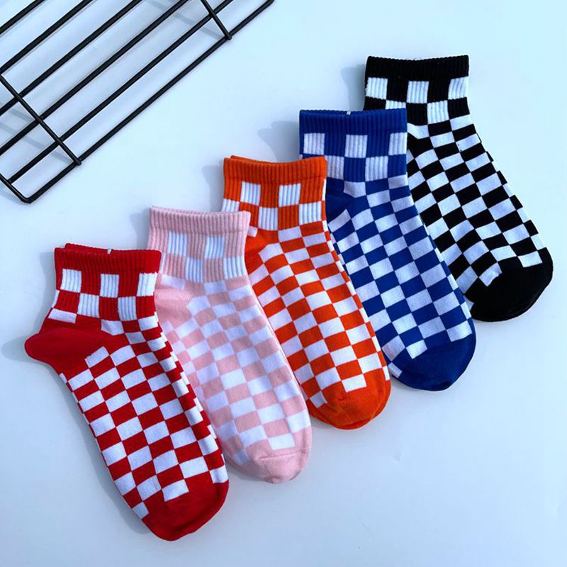 Unisex Korean Checkerboard Ankle Socksv