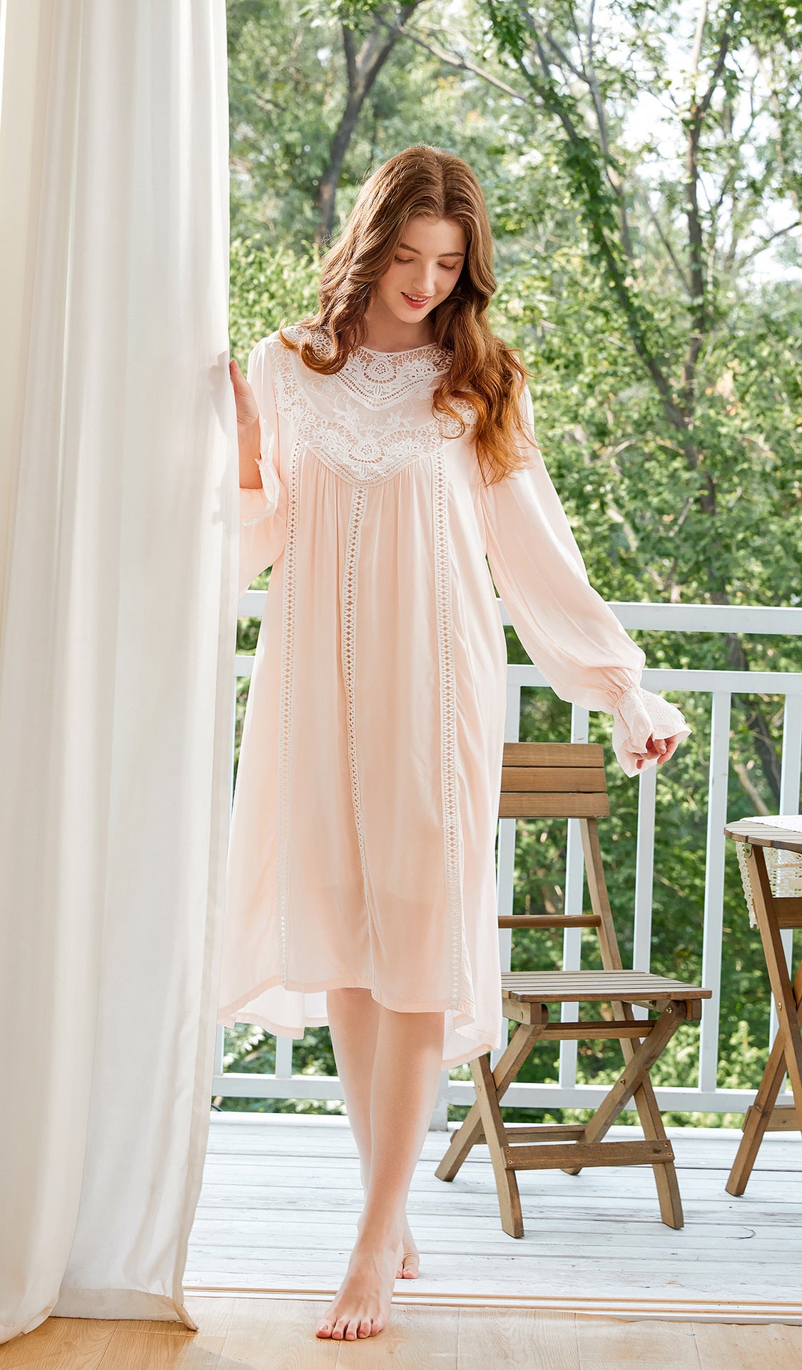 Romantic Lace Nightdress Women French Style Fairy Sleep Lace Dress Elegant Long Sleeve Cotton Nightgown Victorian Loungewear