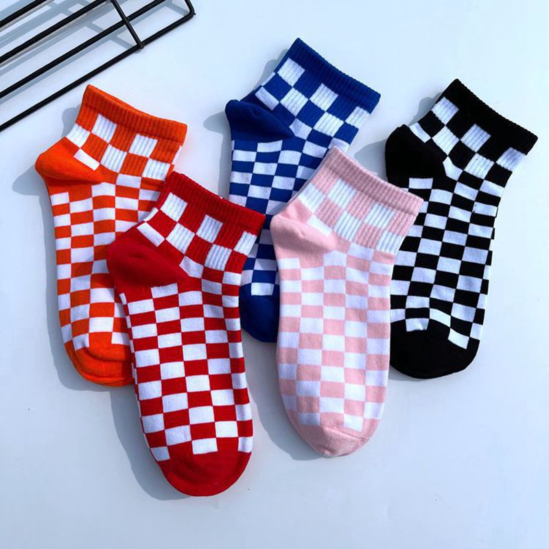 Unisex Korean Checkerboard Ankle Socksv