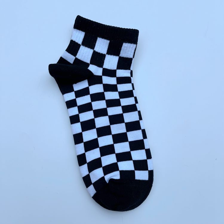 Unisex Korean Checkerboard Ankle Socksv