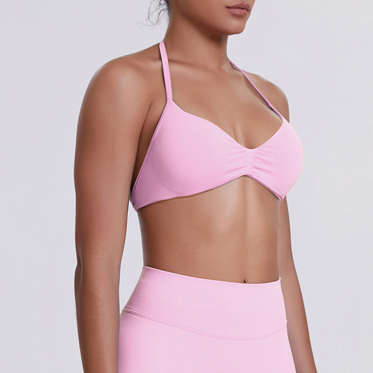 Sport Bra Strappy Bra Top Women High Support Thin Strap Halter Sport Seamless Bras Scrunch Workout Yoga Tank