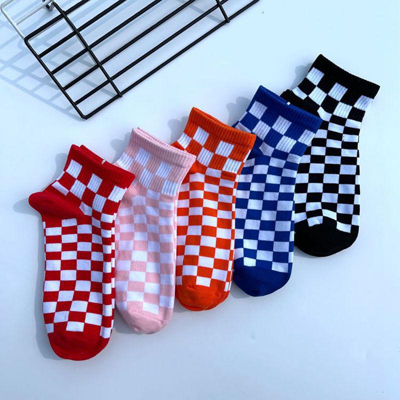 Unisex Korean Checkerboard Ankle Socksv