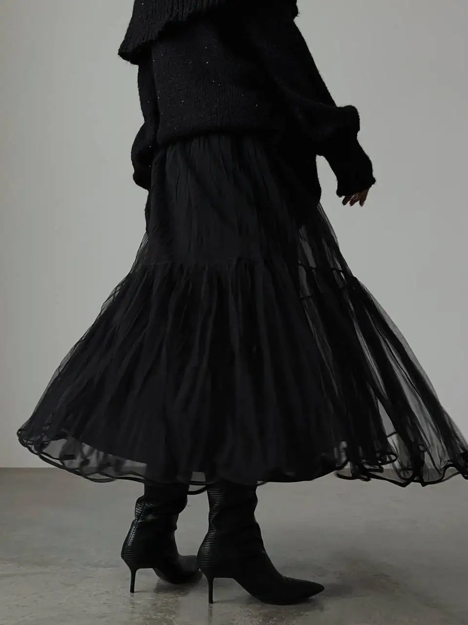 Pleated Lace Cake Midi Skirt
