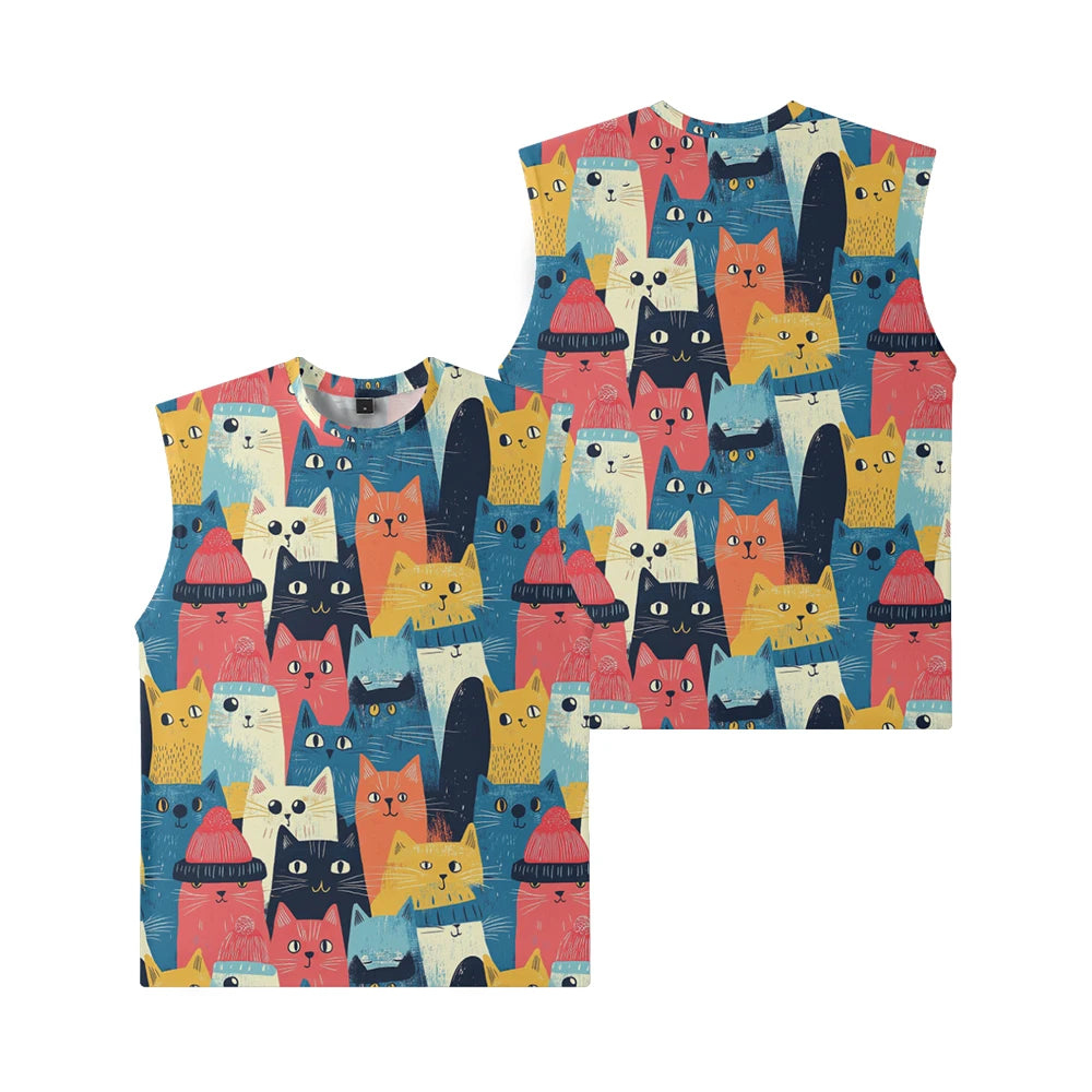 Black Bats Cute Cats Kitty Men Tank Top Gym To Street Sleeveless Bold Color Breathable Training Fit Vest Muscle Fitness Clothing