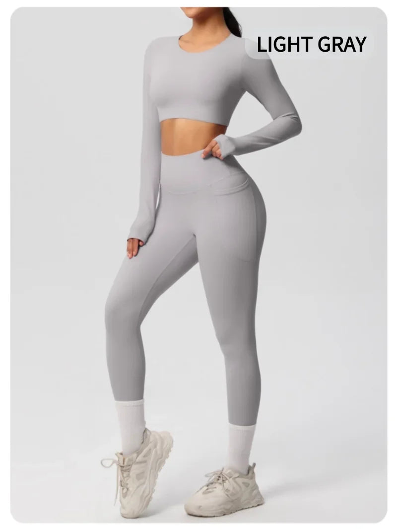 Yoga Gym Set Women Sports Impact Longline Strappy Top Fitness Overalls Sets Womens 2 Piece Sportswear Woman Gym Leggings Solid