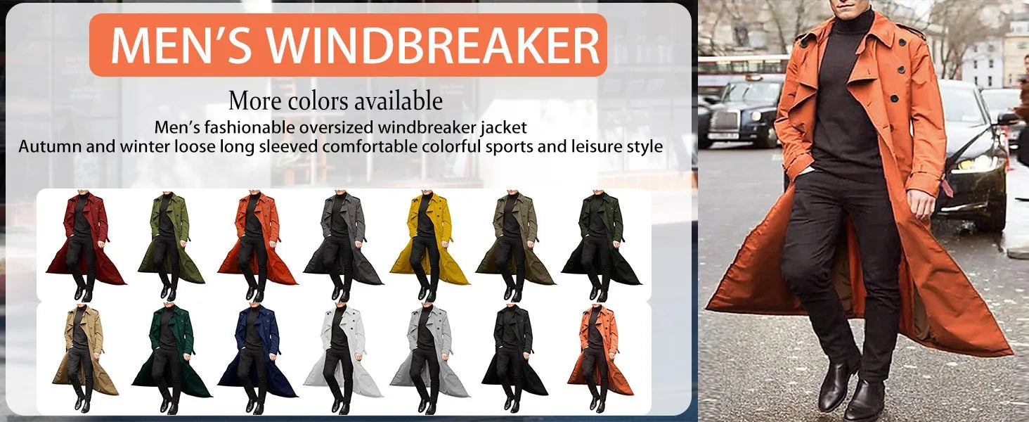 Men’s Luxury Full-Length Trench Coat – England Style Business Overcoat