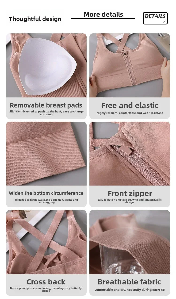 High-strength Shockproof Front-zip High Elasticity Anti-sagging Plus-size 100% Nylon High Support Seamless Sports Bra Beautiful