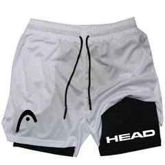 2025 trendy street style fitness shorts for men, quick drying gym training, jogging, double-layer sports shorts