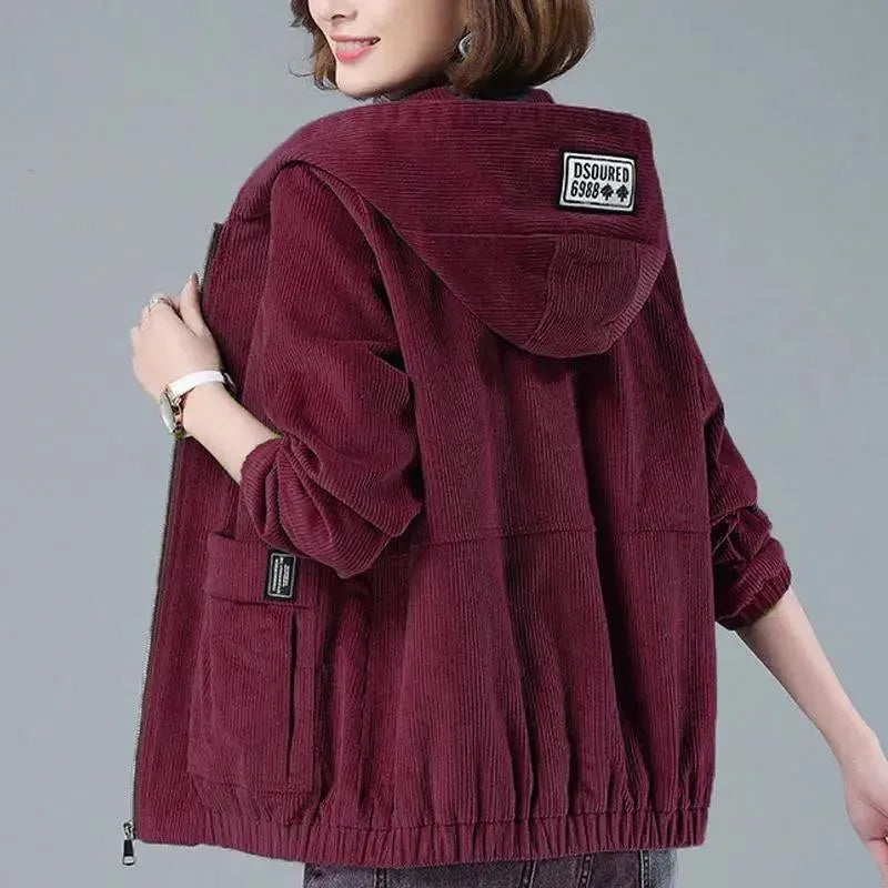Corduroy Hooded Loose Jacket