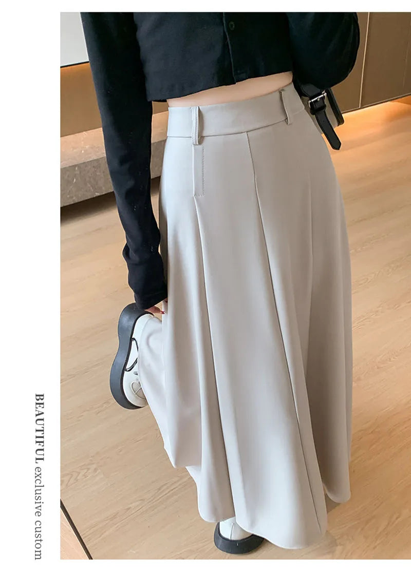 Elegant Skirts for Women Korean Style Long Skirt Female Black Pleated Midi Skirt Women's Clothing Office Lady Skirts Outfits New