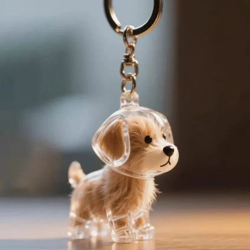 Transparent Cute Dog Pendant Keychain Creative Pet Hair Storage Capsule Hanging Ornament for Pet Lover DIY Pet Memorial Keychain