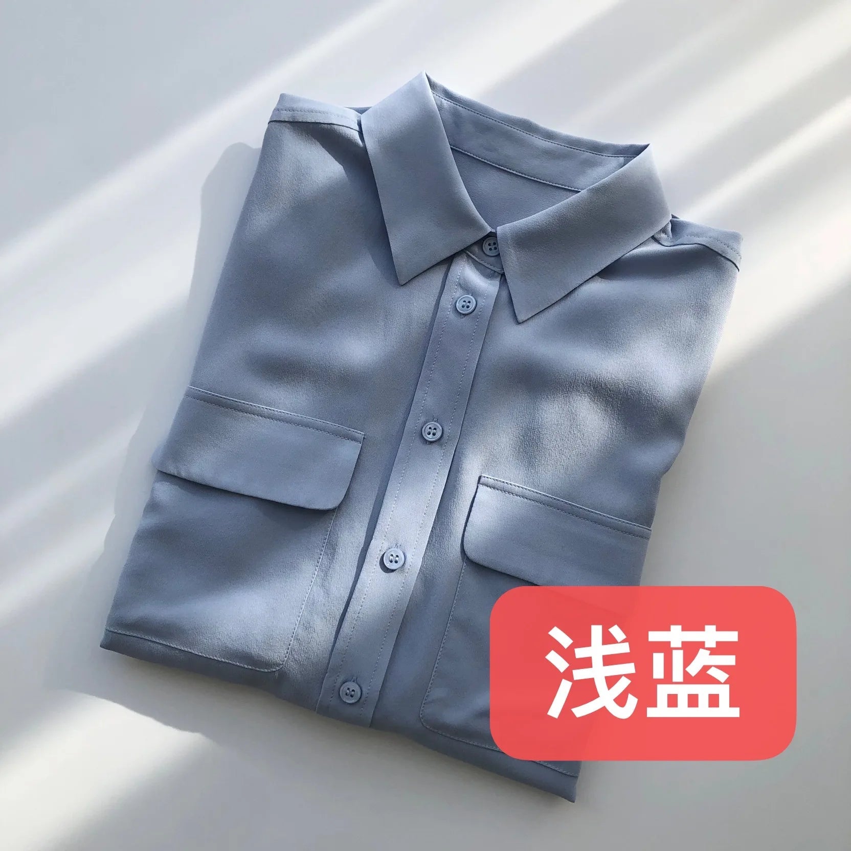 Women Real Silk Shirts Classic Double Pockets Solid Color Casual Fashion Long Sleeve Thin Shirt Blouses Tees