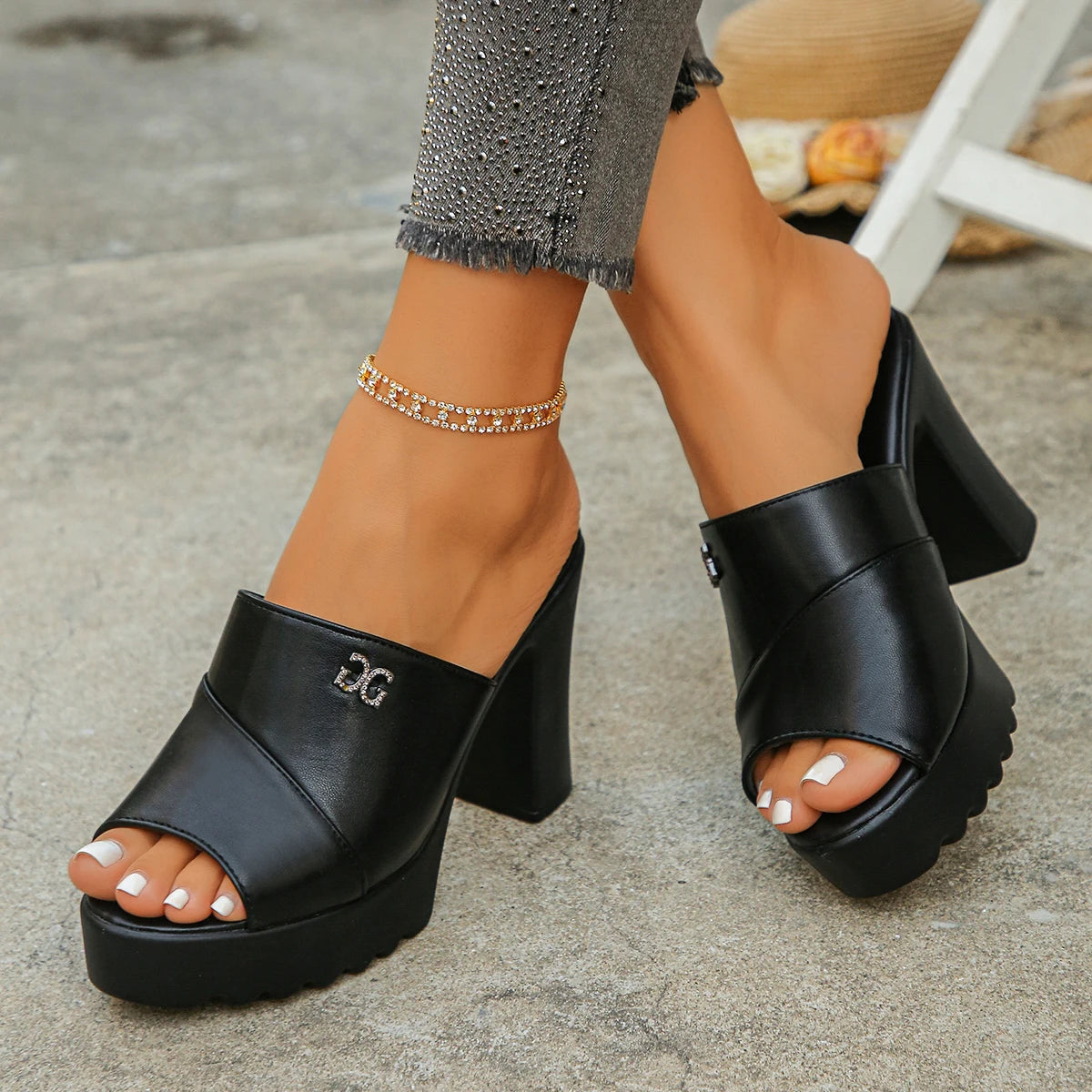 *Fashionable Comfortable Elegant Fashion High Heels Slippers Summer New Round Headed Fish Mouth Sexy Casual Slippers for Women