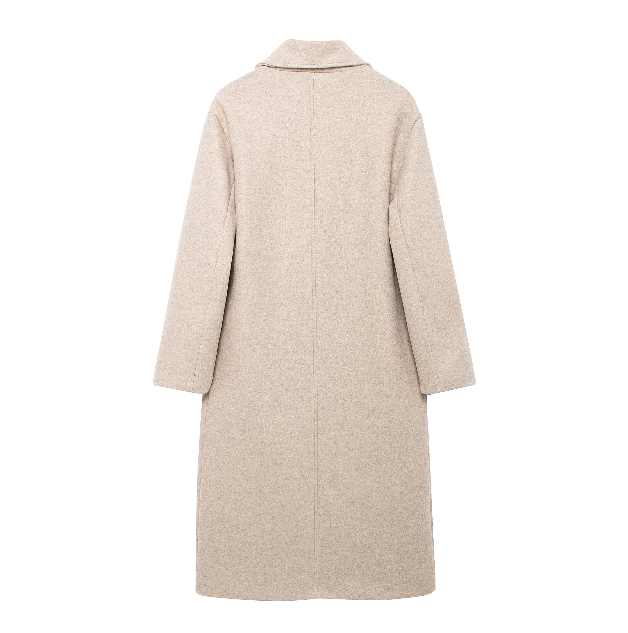 Winter Coat For Women 2024 Solid Lapel Double Breasted Long Cardigan Top Female Pokcet Streetwear Woman New In OuterCoat