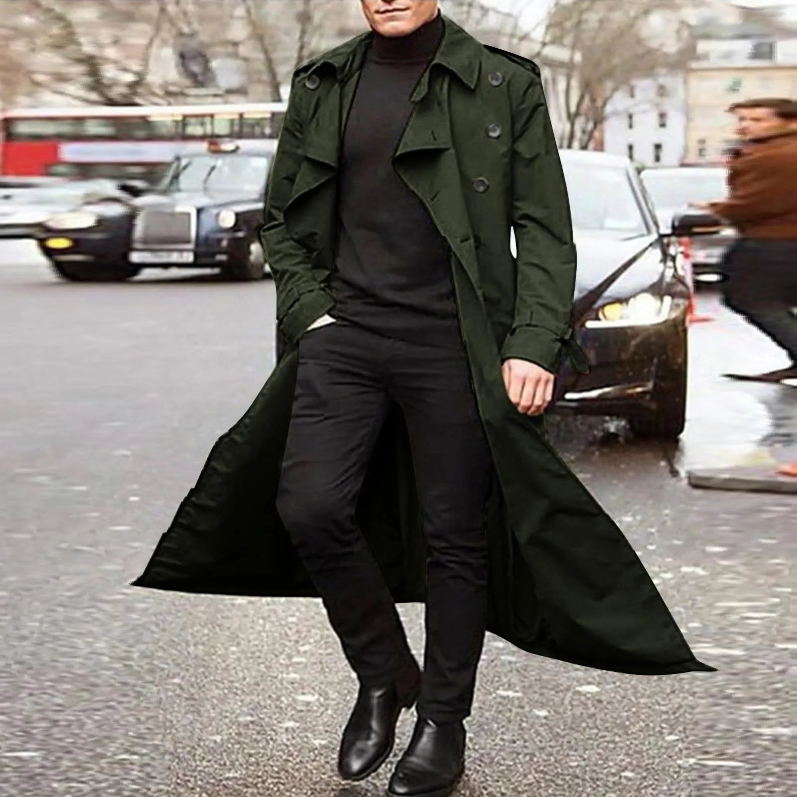 Men’s Luxury Full-Length Trench Coat – England Style Business Overcoat