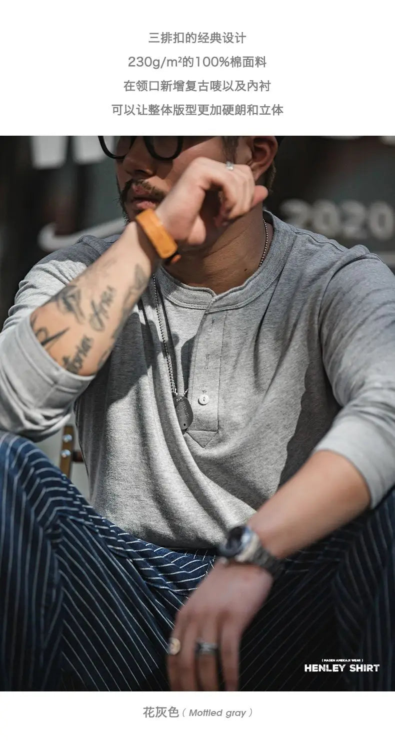 Men’s Heavyweight Retro Cotton Long-Sleeve T-Shirt