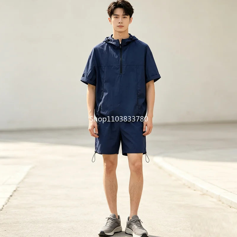 Men's Two-piece Sportswear Short Sleeved T-shirt and Pants Set Running and Fitness Sportswear Male Summer Men Tracksuit Oversize
