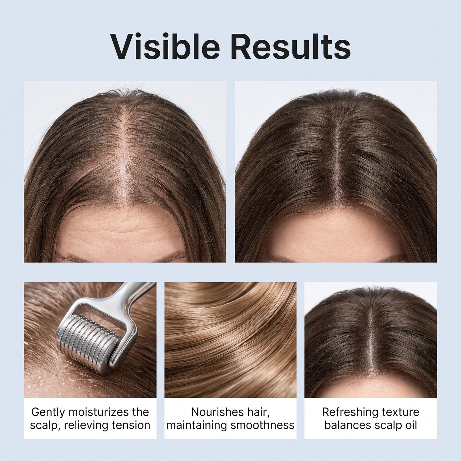 Roll On Hair Serum Leave In Care Scalp Oil Balancing Non Greasy Smooth Frizz Portable Touch Up with Rosemary Extracts 25ml