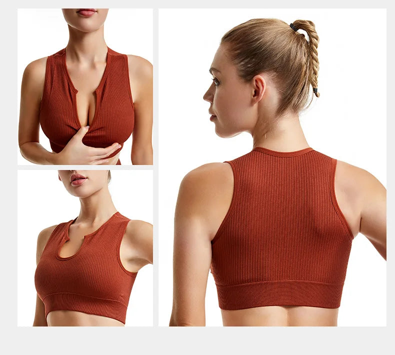 Women's Sleeveless Sports Bra Navel-Leaking with A Chest Pad  Highly Elastic Vest Sexy Stretchy Breathable Bra