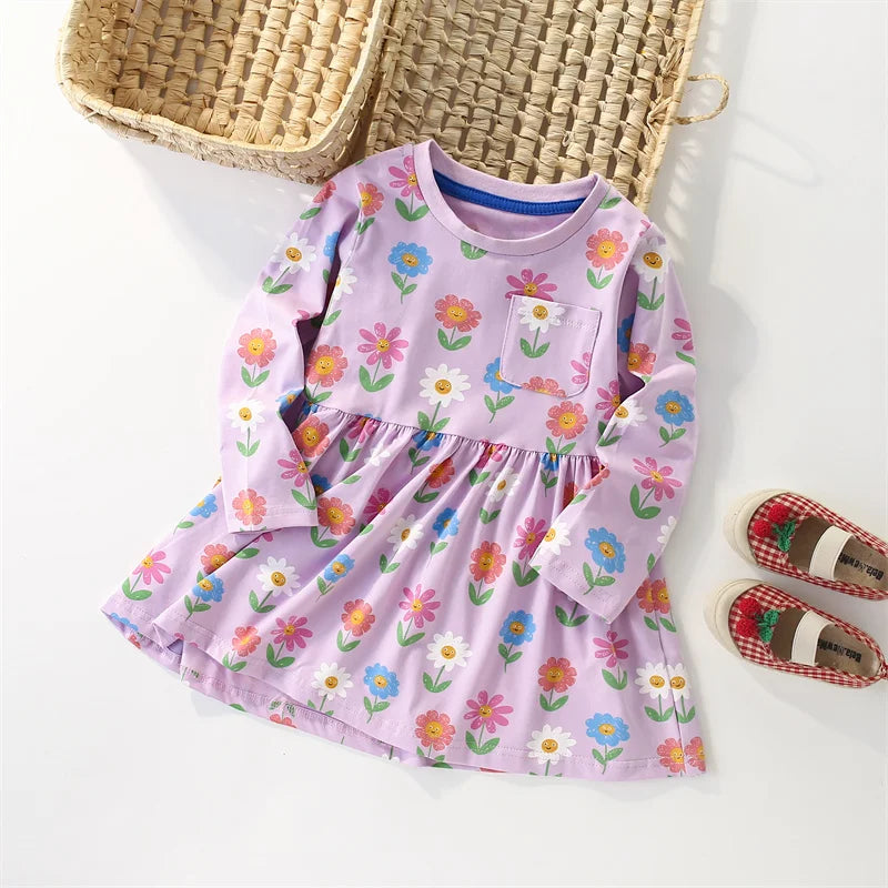 Floral Button Princess Girls Dress